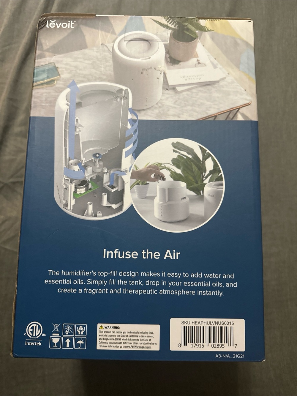 Levoit White Ultrasonic Top-Fill Humidifier & Diffuser - Picture 3 of 5